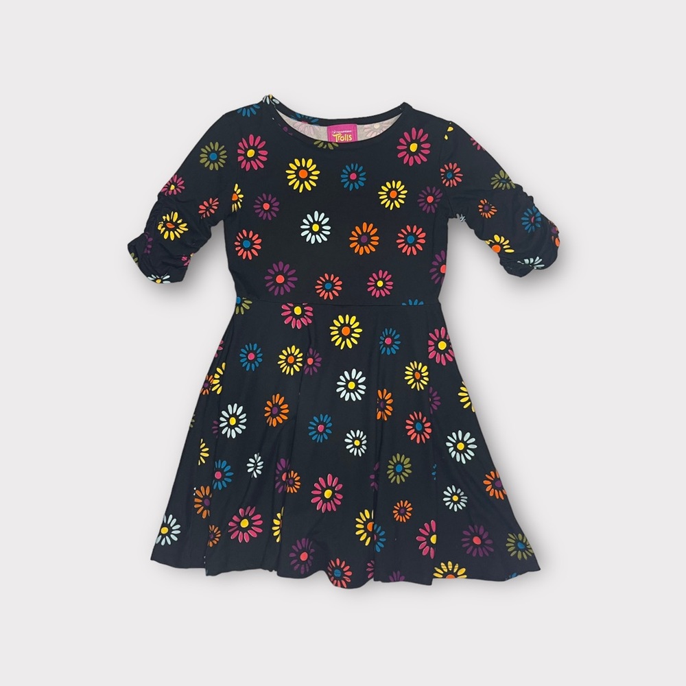 Dreamworks Trolls Neon Retro Floral Black Twirl Dress